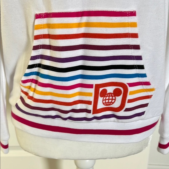 NWOT Disney World White Rainbow Stripes Hoodie Small - Picture 5 of 8